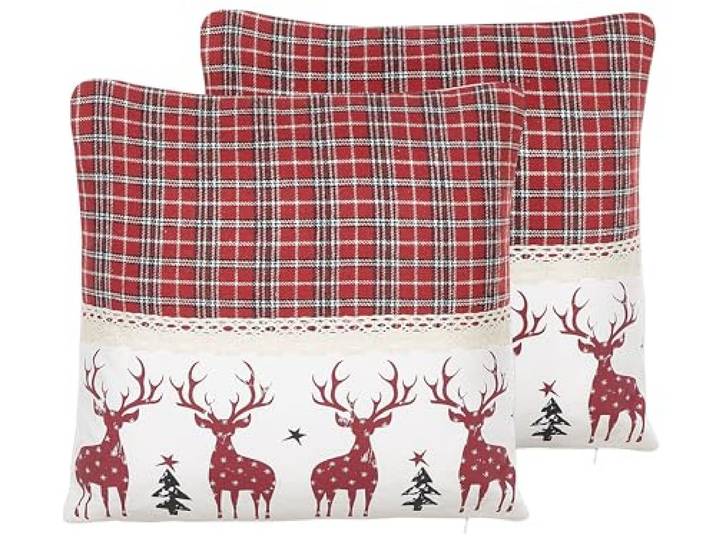 Beliani Dekokissen Baumwolle Tiermotiv rot 2er Set Robbie