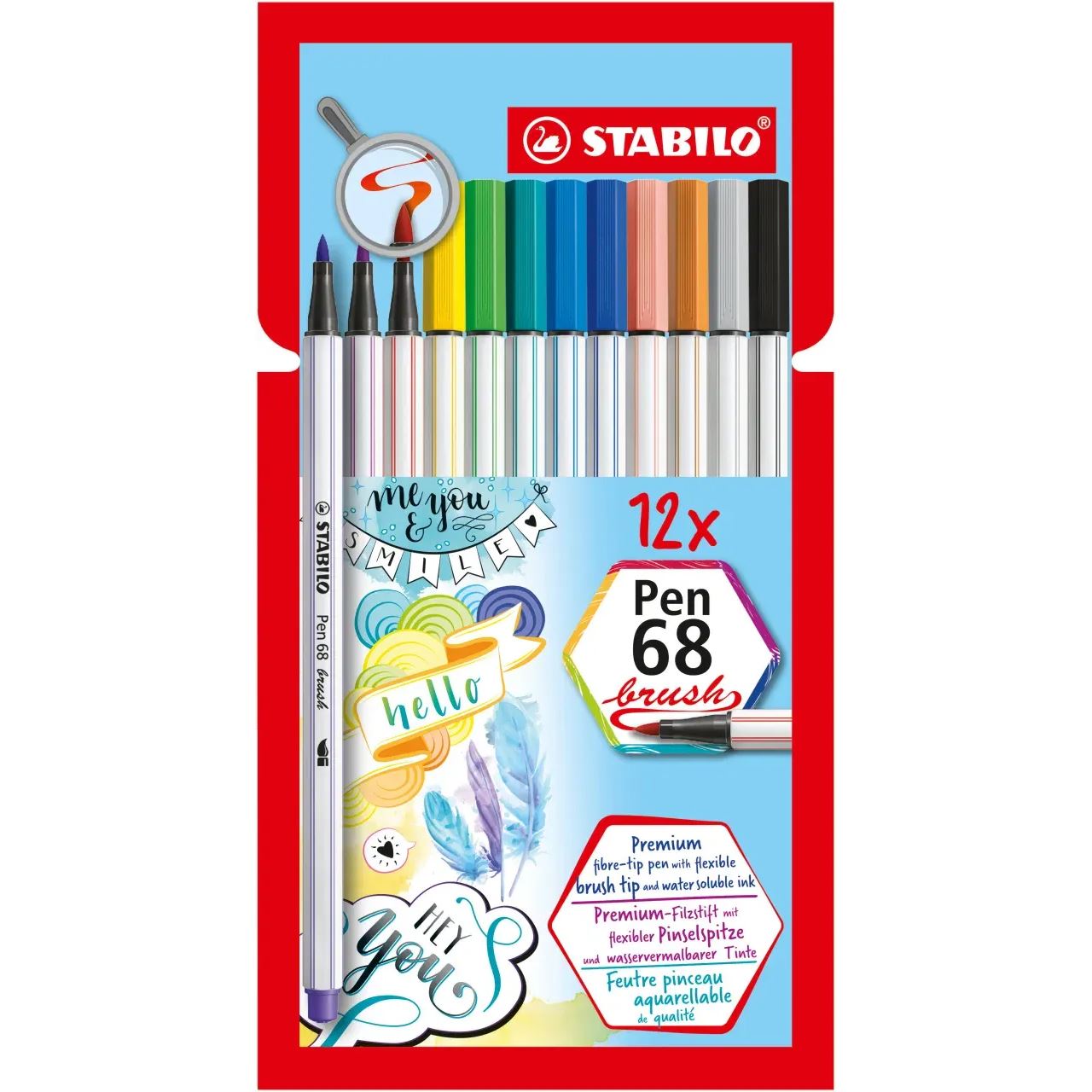 STABILO Pen 68 brush Brush-Pens farbsortiert, 12 St.