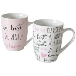 Boltze Becher beste Mama, 2er Set, 11 cm, Hellrosa,  Schwarz,  Weiß