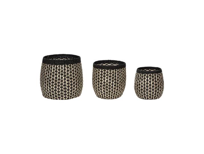 Lot de 3 paniers en fibres naturelles noir, tressé, cylindrique -