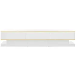 MODFU TV-Lowboard Spanplatte Warmweiß Hochglanz mit Goldrand 200x40x40 cm, 3 Schubladen