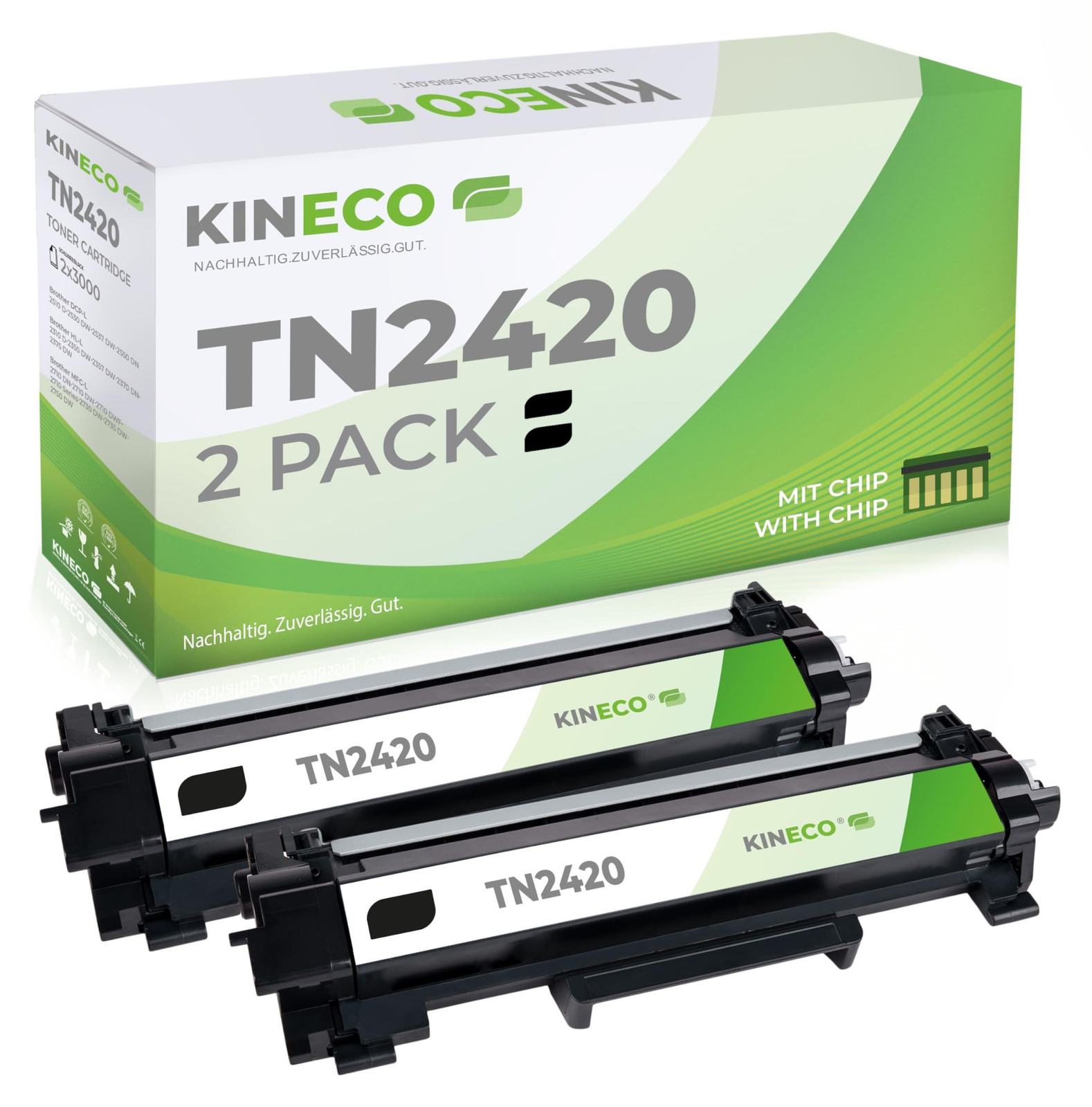 Kineco 2 Toner XL dubbele verpakking vervangt Brother TN2420 TN2410 met 2 x 3.000 pagina's