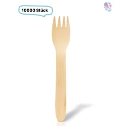 Gabel, Holzgabel gebogen Einwegbesteck, 10.000 Stk, natur, biologisch abbaubar, 16,5 cm