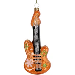 Christbaumschmuck Glas 14,9cm Gitarre Figur Handbemalt & mit Glitzer Weihnachtsbaum Anhänger Weihnachten Weihnachtsbaumschmuck Musik Instrument Orange