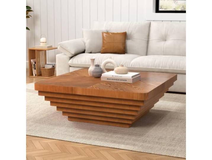 Quadratischer Couchtisch 90 cm, ausziehbarer Couchtisch mit Stauraum Moderner Couchtisch aus Holz mit verschiebbarer Tischplatte und leichtgängigen Schienen; multifunktionaler Wohnzimmertisch