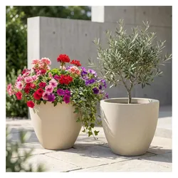 Ethick, Blumentopf, 2er-Set Moderner Pflanzkübel Rund Ø38cm in Sand, Blumentopf 23L aus Kunststoff für Innen & Aussen (38 x 32 cm)