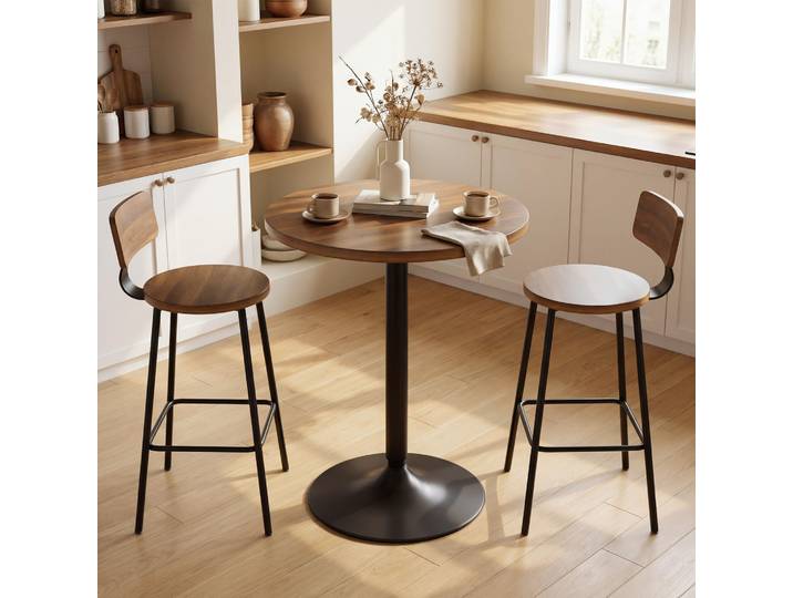 HOMCOM Table de Bar Ronde 60cm Noyer Cuisine ou Salon