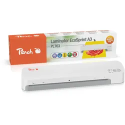 Peach Laminiergerät EcoSprint A3 | inkl. 10 gratis Laminierfolien | Aufwärmzeit 1/3 der üblichen Zeit | laminiert 1x A3 pro Minute | PL763