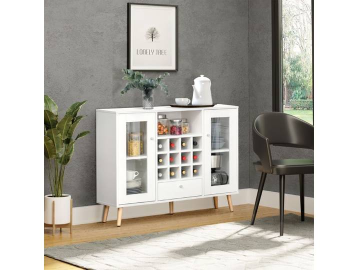 CollaHausse Buffet Cuisine avec Casier Bouteilles Tiroir Portes Vitrées Blanc 100x33x80 cm