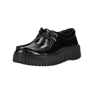 Schnürschuh CLARKS "Clarks Halbschuhe Leder", Damen, Gr. 40, Textil, schwarz lack, Leder, Schuhe Schnürschuh