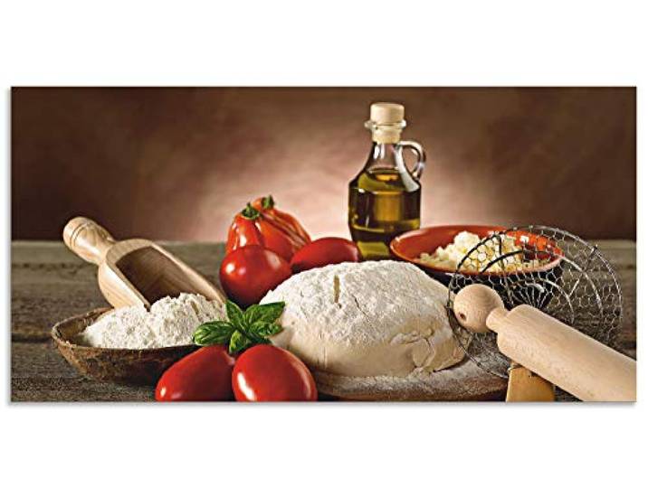 ARTland Spritzschutz Küchenrückwand aus Alu für Küche Herd Spüle 100x50 cm (BxH) mit Motiv Essen Lebensmittel Italien Pizza Tomaten Teig Mediterran T5UZ