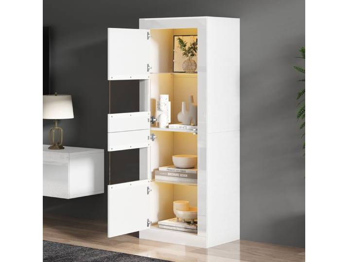 Vitrine LED - - 61x42x162cm - Colonne de Rangement avec Éclairage RGB - Meuble de Salon Blanc Laqué