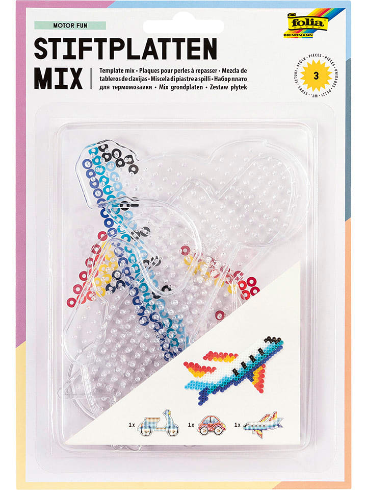folia PAPER 3tlg. Bügelperlen-Stiftplatten-Set "motor Fun" in Transparent - onesize