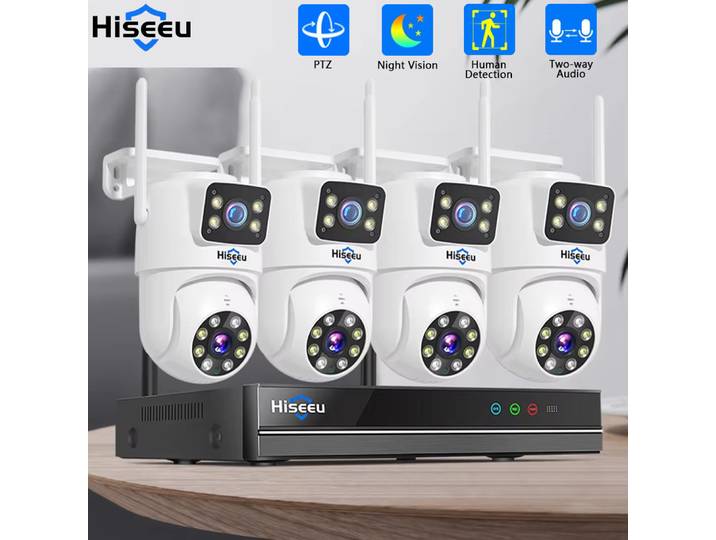 Kit de surveillance CCTV sans fil Hiseeu 10CH NVR à double objectif, détection humaine, vision nocturne, P2P, caméras IP 3K 6MP, système de sécurité