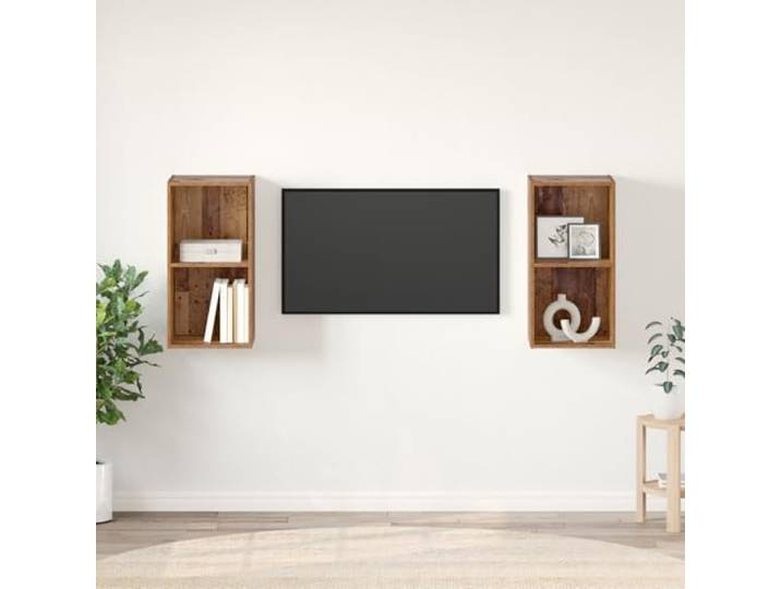 HEFZGDB Wand TV Schrank 2 Stück Altes Holz 37 x 37 x 72 cm Holzwerkstoff Rustikales Würfelregal mit Verwitterter Oberfläche für Wohnzimmer Stauraum Organisation