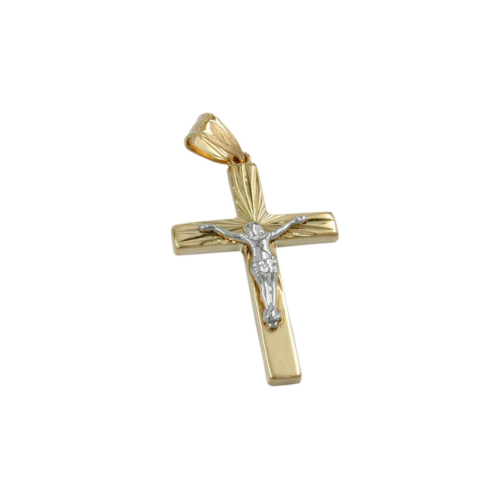 Gallay Anhänger 34x17mm Kreuz mit Jesus bicolor glänzend diamantiert 9Kt GOLD