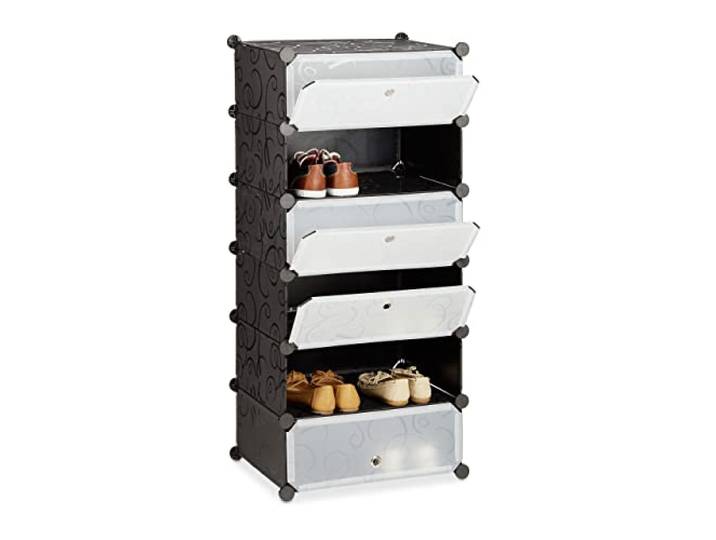 Relaxdays Meuble Chaussures fermé Rangement 6 casiers Plastique Chaussures modulable DIY HxlxP: 107x49x37 cm\, Noir