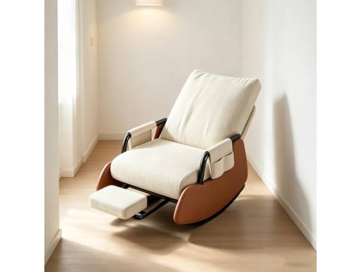 LCNDKF Schaukelsessel Modern – mit Ausziehbarer Fußstütze Bequemer Schaukelsessel mit 60cm breiter Sitzfläche und platzsparender Beinauflage fürs Wohnzimmer.