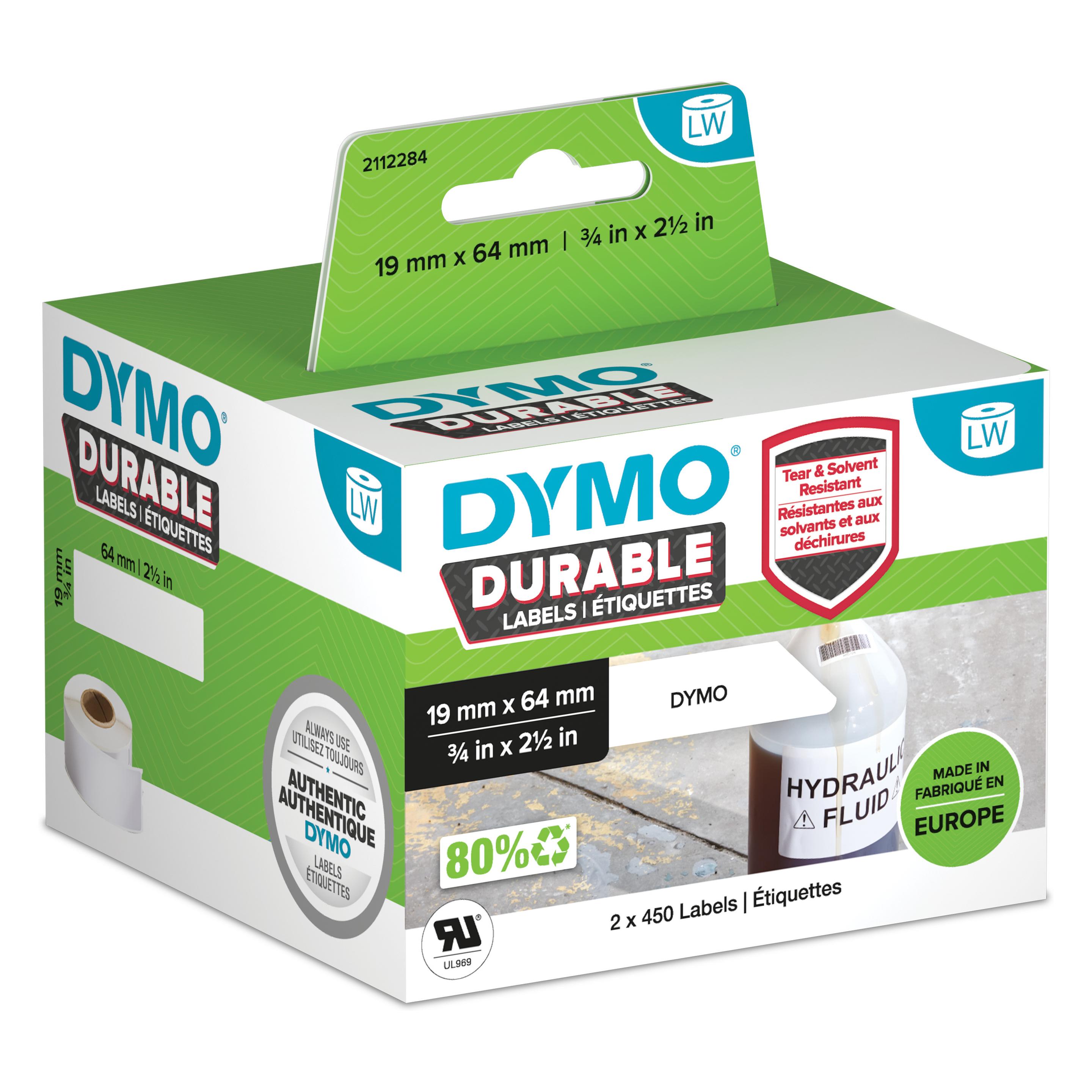 Dymo LW-Kunststoff-Etiketten, 2 Rollen a 450 Etiketten (19 mm) (2112284)