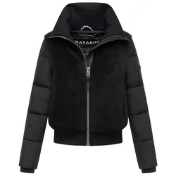NAVAHOO Damen Winterjacke Teddyfell warm Jacke gesteppte Ärmel Kragen Teddyzone