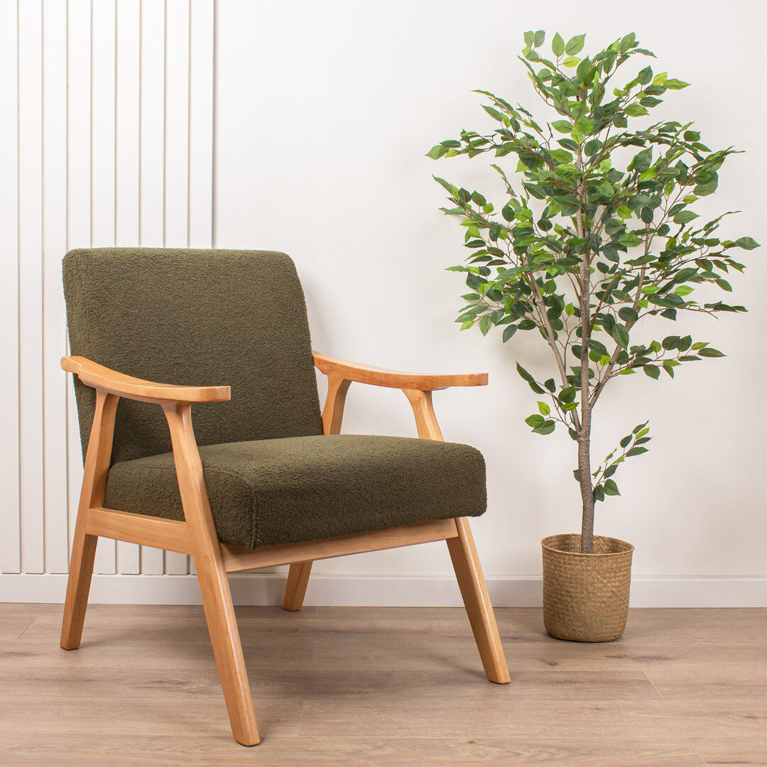 George Oliver Boucle Accent Chair (Flat Arms) Khaki Green 80cm H X 67cm W X 75cm D