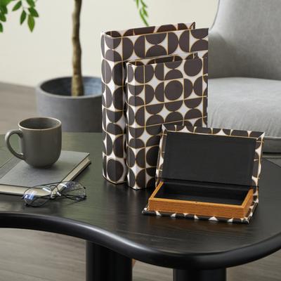ARCILLA ELEMENTAL Multi Colored Faux Leather Faux Book Storage Decorative Box with Geometric Patterns (Set of 3)
