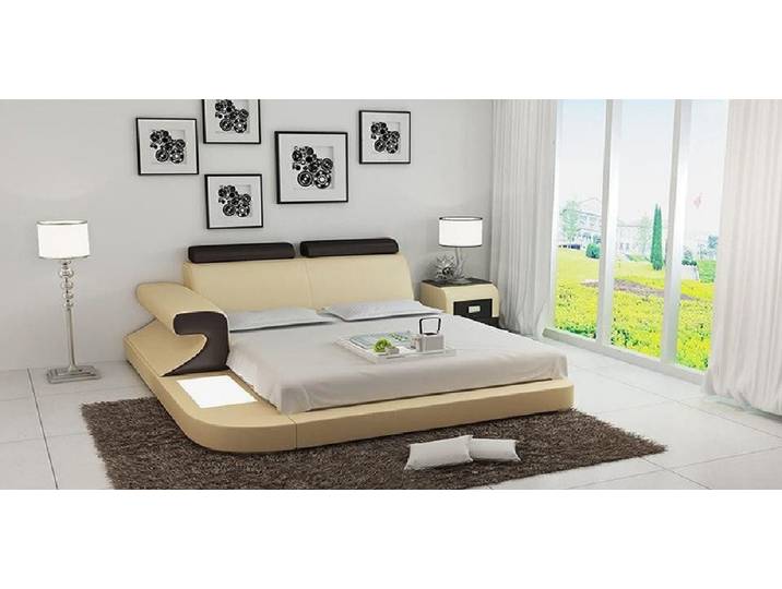 Xlmoebel, Wasserbett Luxus Doppelbett mit LED-Beleuchtung und USB-Anschlüssen, Leder, (Wasserbett LB8809), Hergestellt in Europa
