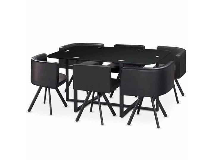 MOSAIKASA Table 90x150cm avec 6 sièges gain de place Mosaic XL Verre Noir et Métal noir