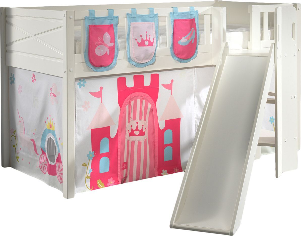 Kinderbett mit Rutsche Karyl Massivholz Weiß Textilset Princess 3