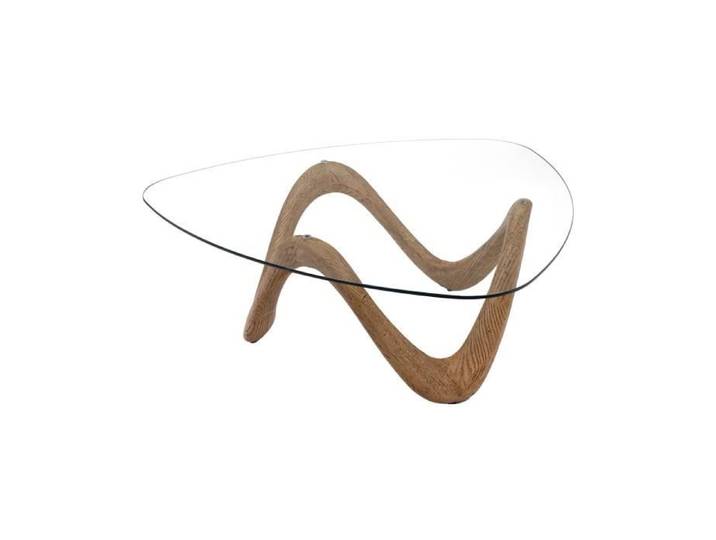Table basse forme galet 106x106x40 cm en verre et chêne
