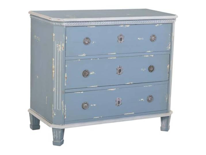 WANDERLUST DECO Kommode aus Holz, blau, mit 3 Schubladen, 92 x 46 x 81 cm