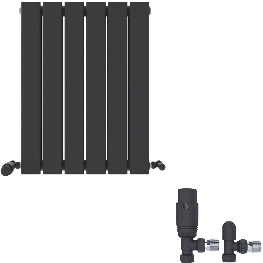 iBathUK Belgravia Horizontal Double Slim Flat Panel Radiator Angled Valve Grey 600cm H x 456cm W x 69cm D