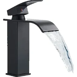 KLARWERK® ROSA | Hotel Wasserfall Badarmatur Schwarz | Gastronomie Edelstahl Mischbatterie Waschbecken | Wasserhahn eckig