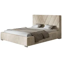 POLSTERBETT Palermo mit Kopfteil, 180x200 cm, Doppelbett mit Bettkasten und Lattenrost aus Holz, Velourstoff Sand