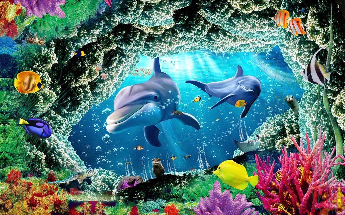 Fototapete PAPERMOON "Unterwasserwelt", bunt, B:4,5m L:2,8m, Vlies, Tapeten, Fototapete bunt B/L: 4,5m x 2,8m, Bahnen: 9 Stk.