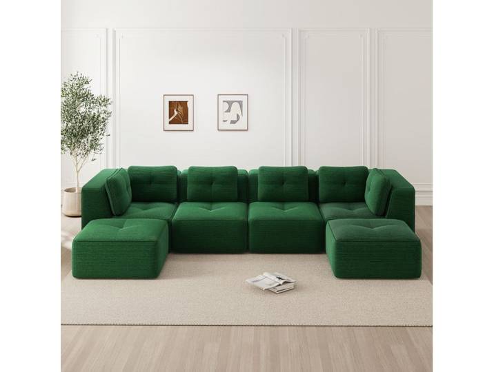 ELVORIN Canapé modulable sans montage velours côtelé vert design bas accoudoirs larges base antidérapante