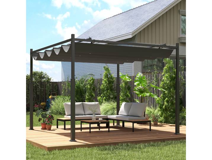 Outsunny Pergola 3x3m Toit Rétractable UPF30+ Gris Extérieur