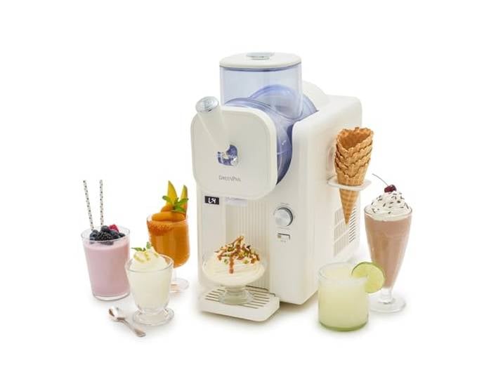 GreenPan Frost Eismaschine & Slushie-Maschine 15-in-1, 6 Modi, Weiß Softeis, Sorbet, Milchshakes & Frozen Joghurt, ohne Vorfrieren, fertig in 15 Min., 7 Texturen, Selbstreinigungsfunktion