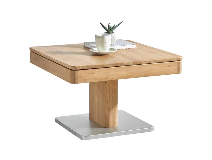 Linea Natura Couchtisch, Eiche, Holz, Wildeiche, massiv, quadratisch, Bodenplatte, 70x45.5x70 cm, Stauraum, höhenverstellbar, Wohnzimmer, Wohnzimmertische, Couchtische, Couchtische höhenverstellbar