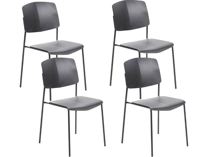 BELIANI Esszimmerstuhl 4er-Set Schwarz Kunststoff mit Metallbeinen Hoher Lehne Modern Wohnzimmer Flur Diele Essbereich Schlafzimmer Ausstattung Möbel