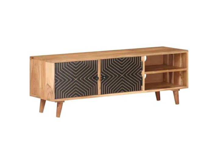 HEFZGDB TV-Schrank 115x30x39 cm aus Akazien-Massivholz mit 2 Fächern und 2 Türen, modernes TV-Möbel für Multimedia-Geräte, langlebiges tropisches Hartholz, Wohnzimmer Aufbewahrung
