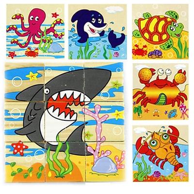 Holz 3D Puzzle Puzzle für Kinder Geburtstagsgeschenke Kindergarten-Puzzle Spielzeug Holz 3D Bauklötze Sechsseitige Malerei Weihnachtsgeschenk