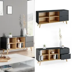 Vicco Kommode Wohnzimmerschrank Anrichte Neptune Anthrazit/Buche Schublade 134cm