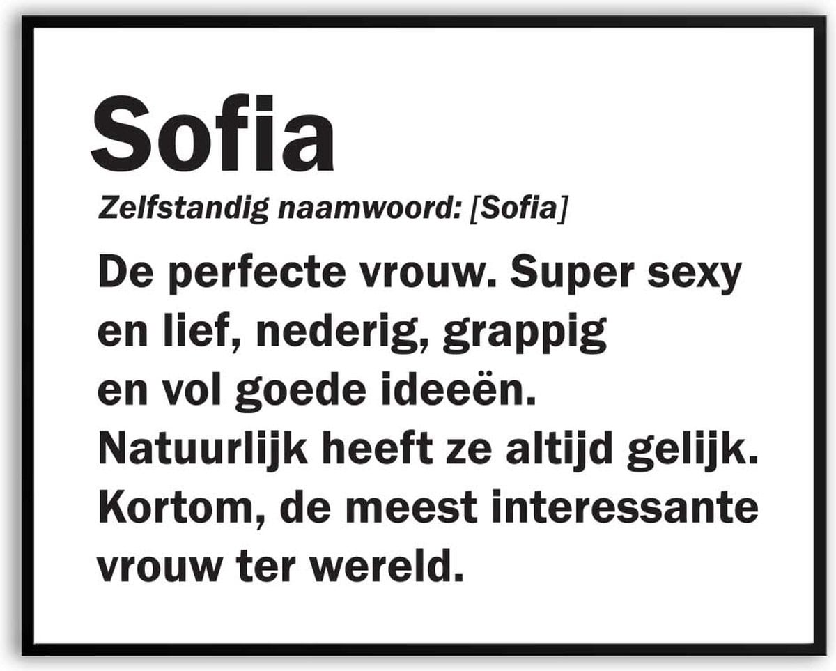 Sofia Woordenboek Fotolijst met glas en canvas, 30 x 40 cm, grappige verjaardag poster