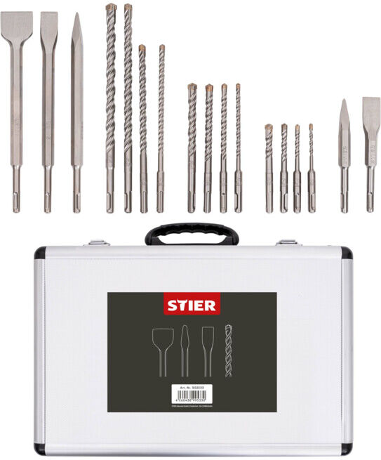 Set Makita Akku-Bohrhammer SDS+ 18V + Stier SDS-Plus Bohrer & Meißelsatz, 17-teilig