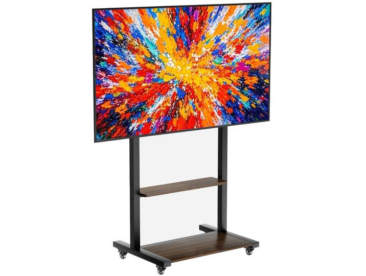 Support TV robuste, stable, réglable en hauteur, chariot TV mobile pour écrans de 40 à 100 pouces avec étagères et roulettes
