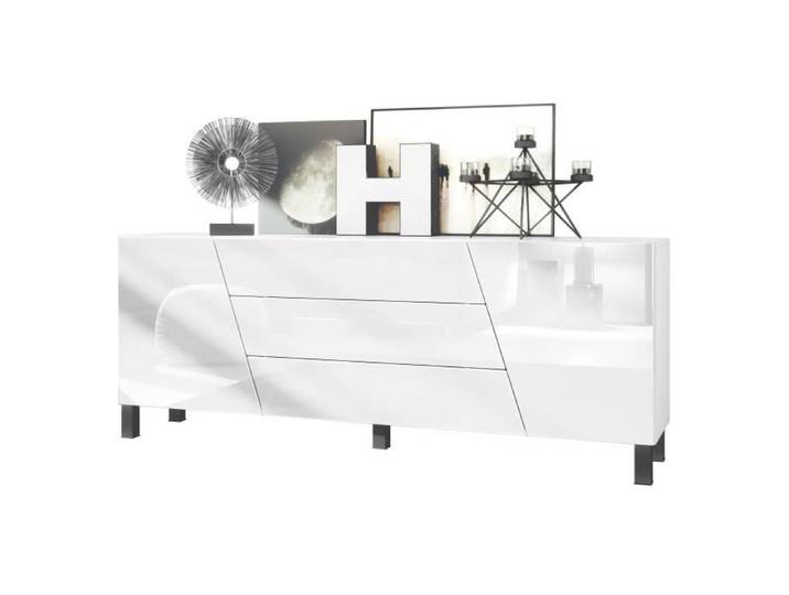 Buffet bas VLADON Houston - 2 portes et 3 tiroirs - Blanc mat et blanc haute brillance