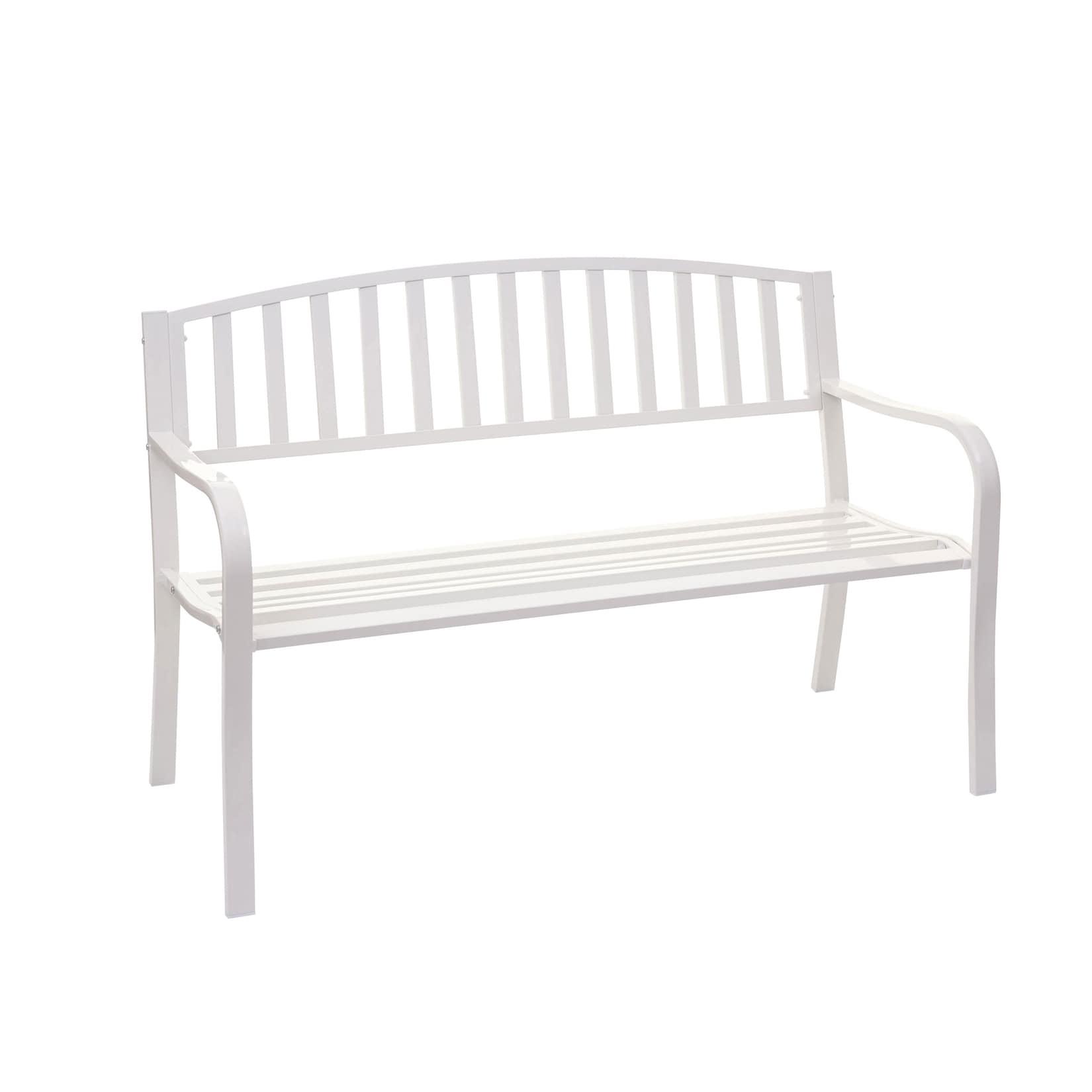 Gartenbank MCW-F43, Bank Parkbank Sitzbank, 2-Sitzer pulverbeschichteter Stahl ~ weiß