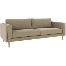 Sofa Braden 3-Sitzer aus Eiche mit Stoffbezug Rita, klassischer Stil, dunkelbeige, Beine weiß pigmentiert