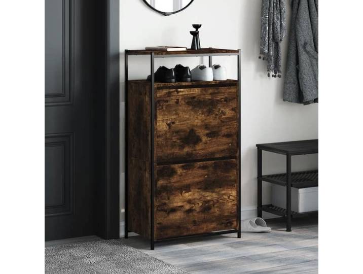 Casier à chaussures - Peu encombrant - Cabinet à chaussures - Chêne fumé - design élégant - Assemblage requis（9606）